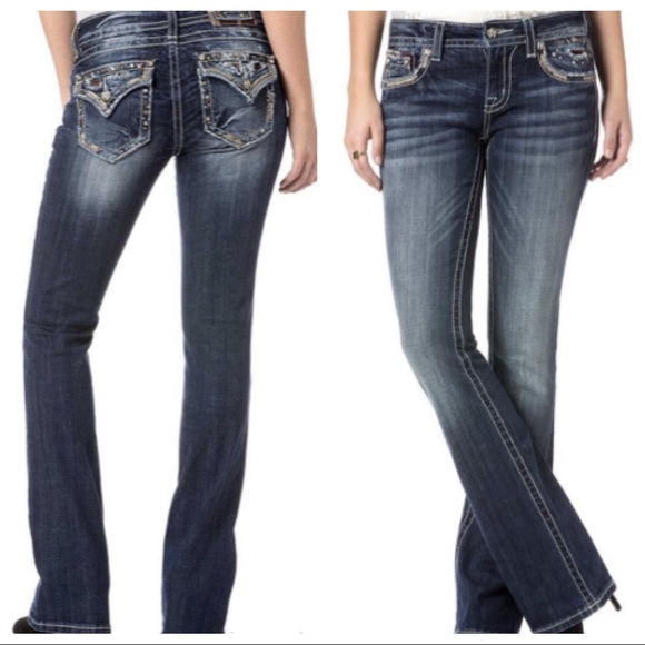 Straight Leg Mid Rise Jeans Red Plaid 